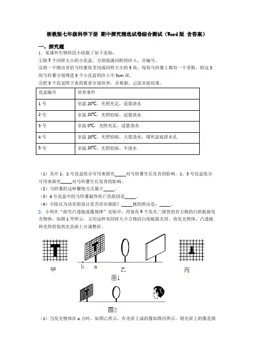 浙教版七年级科学下册 期中探究精选试卷综合测试(Word版 含答案) 3