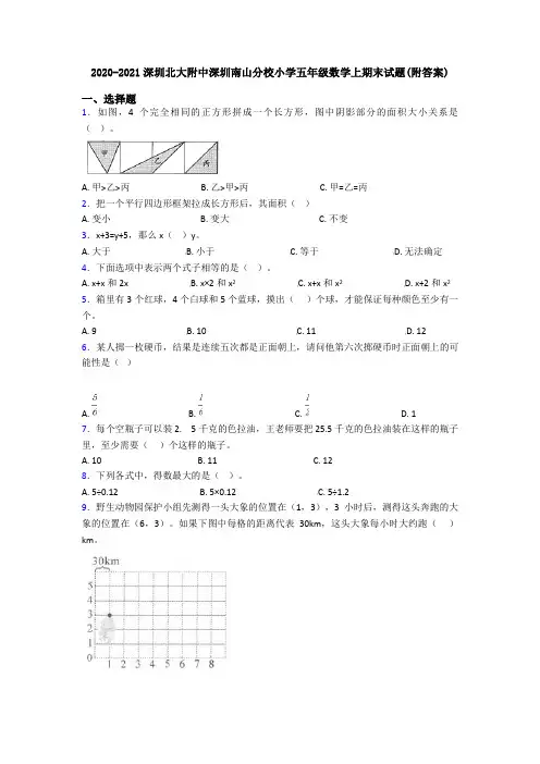 2020-2021深圳北大附中深圳南山分校小学五年级数学上期末试题(附答案)