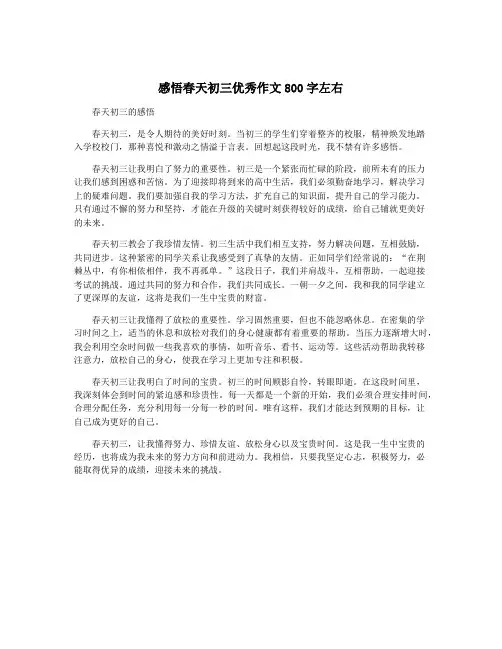 感悟春天初三优秀作文800字左右