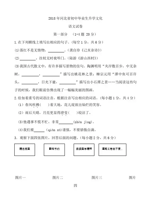 2018年河北省中考语文试题(word版,含答案)