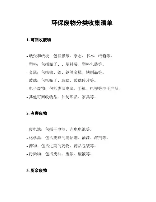 环保废物分类收集清单