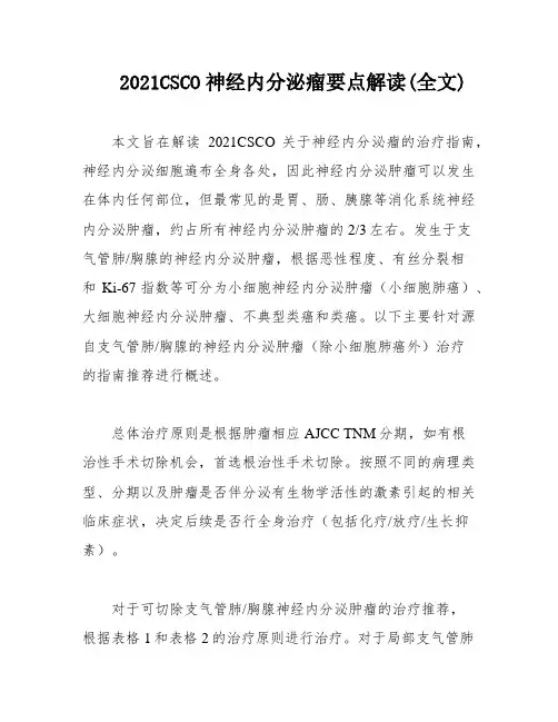 2021CSCO神经内分泌瘤要点解读(全文)