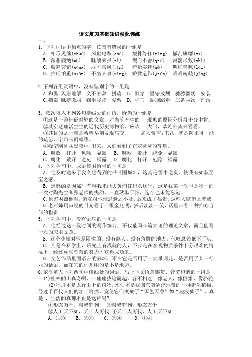中考语文复习基础知识强化训练