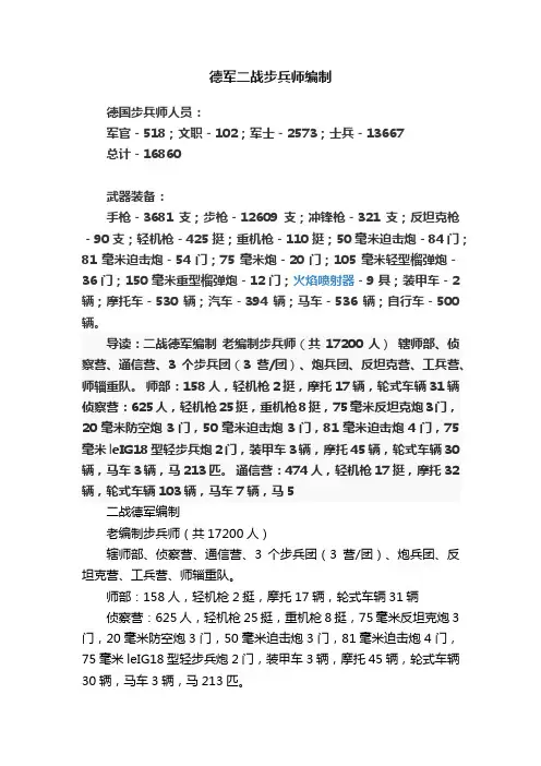 德军二战步兵师编制