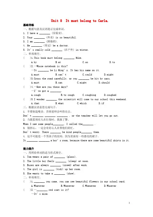 【学海风暴】2016九年级英语全册 Unit 8 It must belong to Carla练习2 (新版)人教新目标版