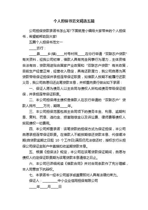 个人担保书范文精选五篇