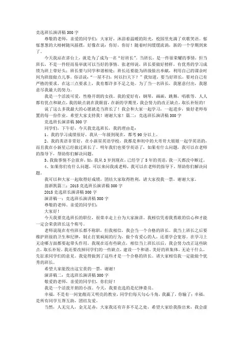 竞选班长演讲稿300字