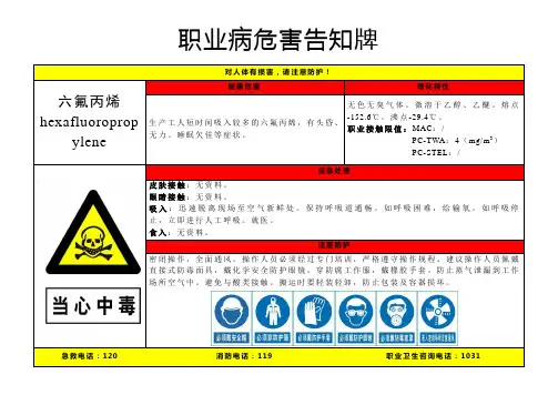 六氟丙烯-职业病危害告知牌