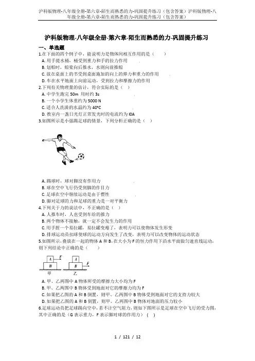 沪科版物理-八年级全册-第六章-陌生而熟悉的力-巩固提升练习(包含答案)