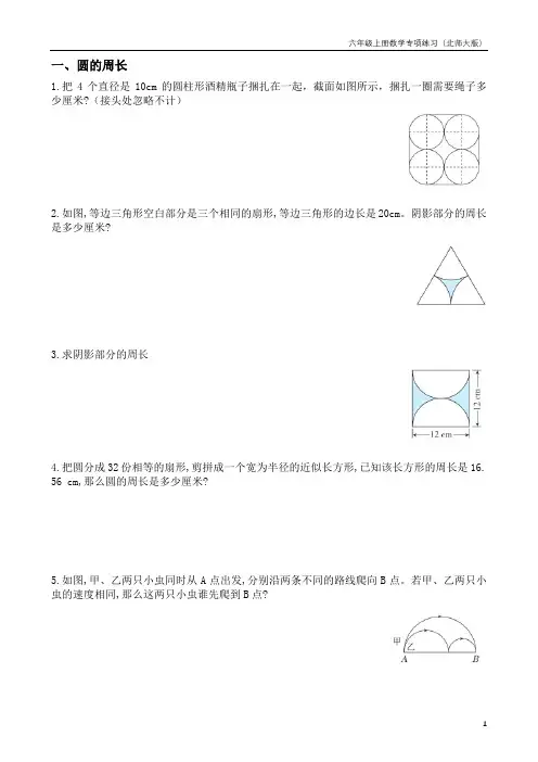 六年级上册数学专项练习题北师大版(难)