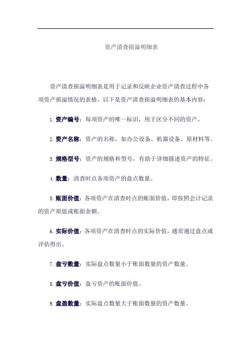 资产清查损溢明细表
