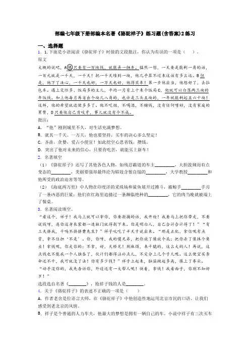 部编七年级下册部编本名著《骆驼祥子》练习题(含答案)2练习