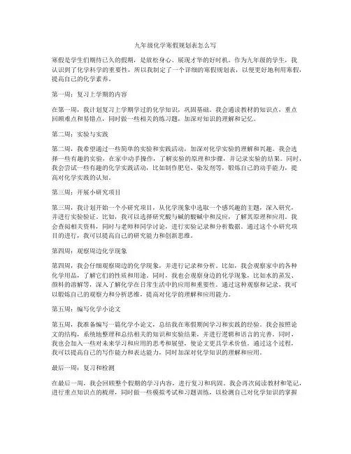 九年级化学寒假规划表怎么写