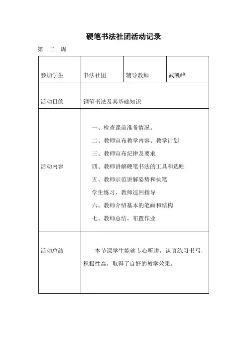 硬笔书法社团活动记录