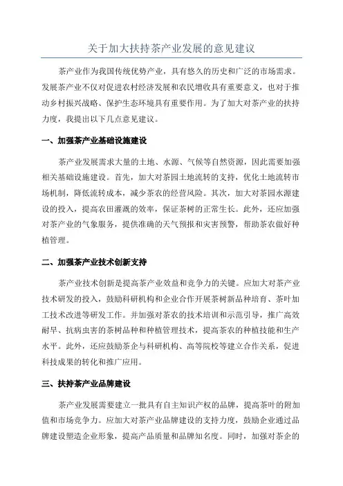 关于加大扶持茶产业发展的意见建议