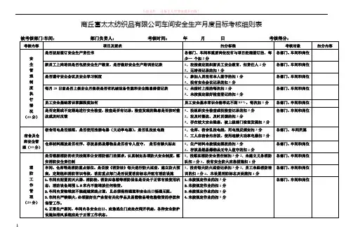 车间安全生产目标月度考核表