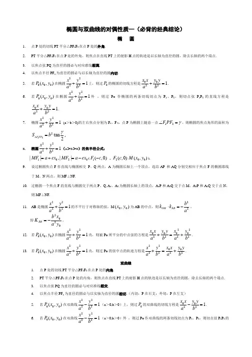 高考数学圆锥曲线的经典性质50条