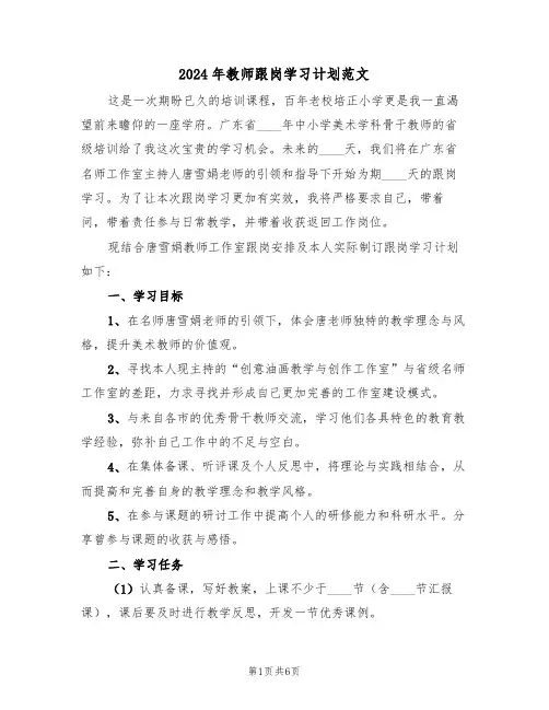 2024年教师跟岗学习计划范文（二篇）
