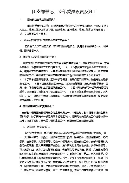 团支部书记、支部委员职责及分工