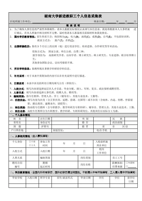 湖南大学新进教职工个人信息采集表