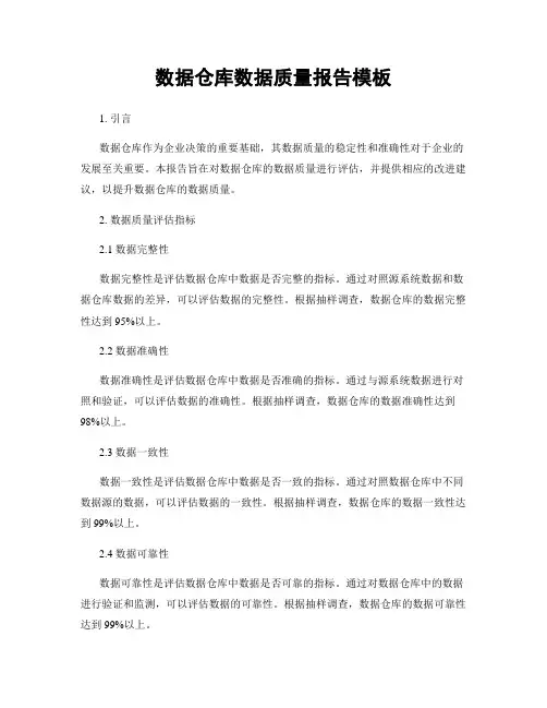 数据仓库数据质量报告模板