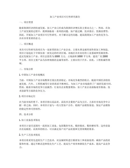 加工产业项目可行性研究报告