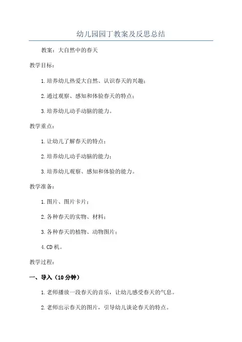 幼儿园园丁教案及反思总结