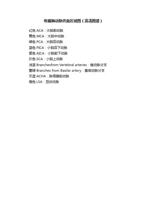 收藏脑动脉供血区域图（高清图谱）