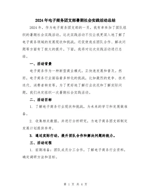 2024年电子商务团支部暑期社会实践活动总结