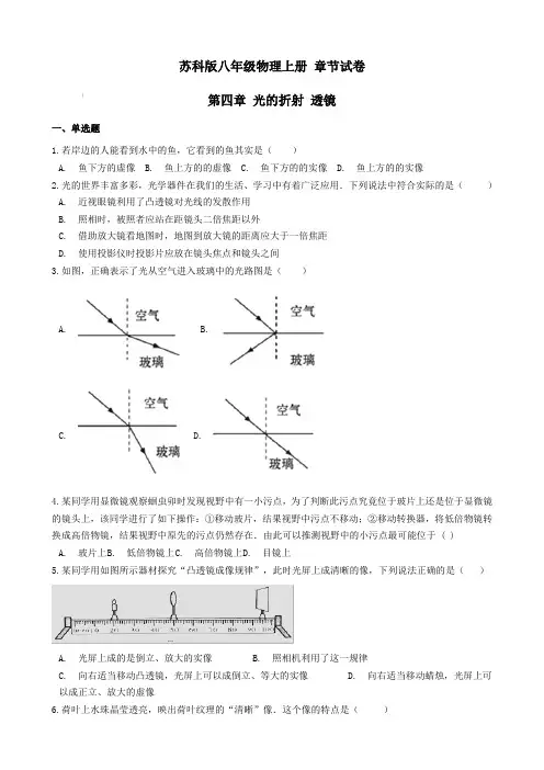 苏科版八年级物理上册 第四章 光的折射 透镜 章节试卷(含答案)