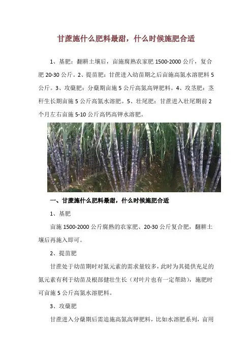 甘蔗施什么肥料最甜,什么时候施肥合适