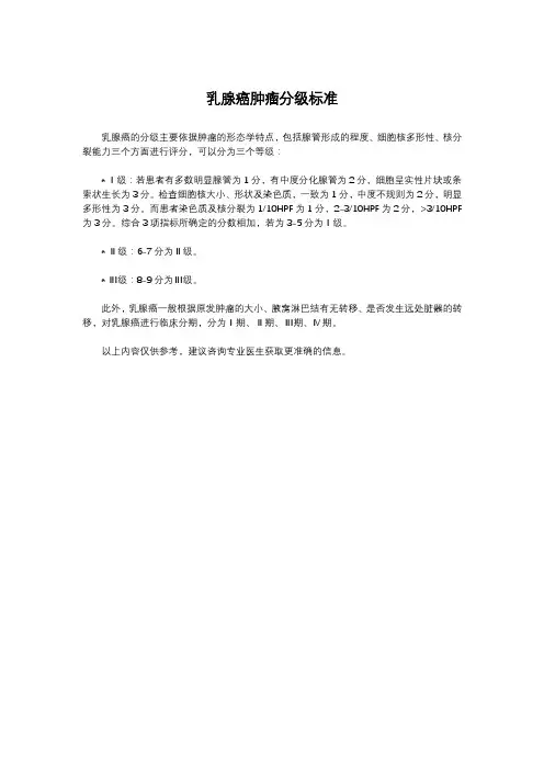 乳腺癌肿瘤分级标准