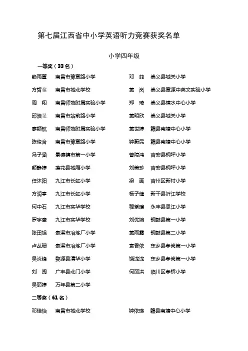 第七届江西省中小学英语听力竞赛获奖名单