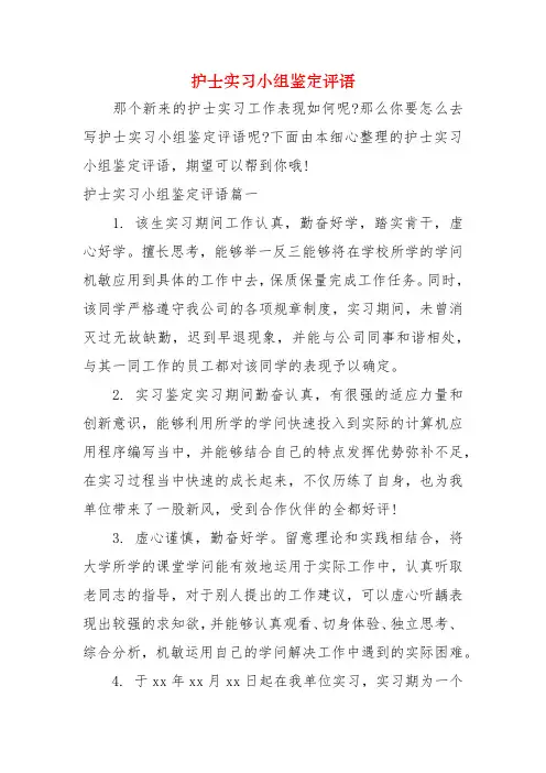护士实习小组鉴定评语