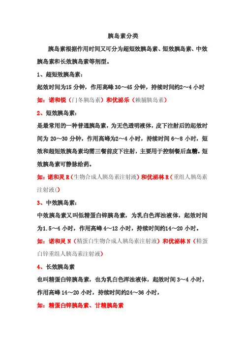 胰岛素长效、中效、短效分类
