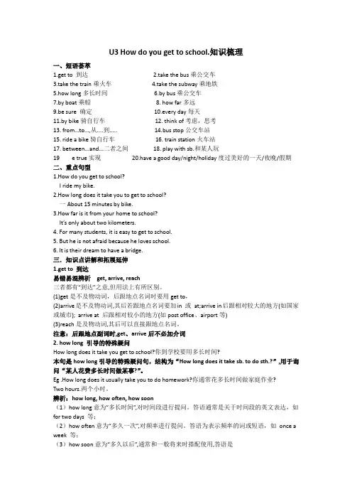 Unit3Howdoyougettoschool.知识梳理人教版七年级英语下册