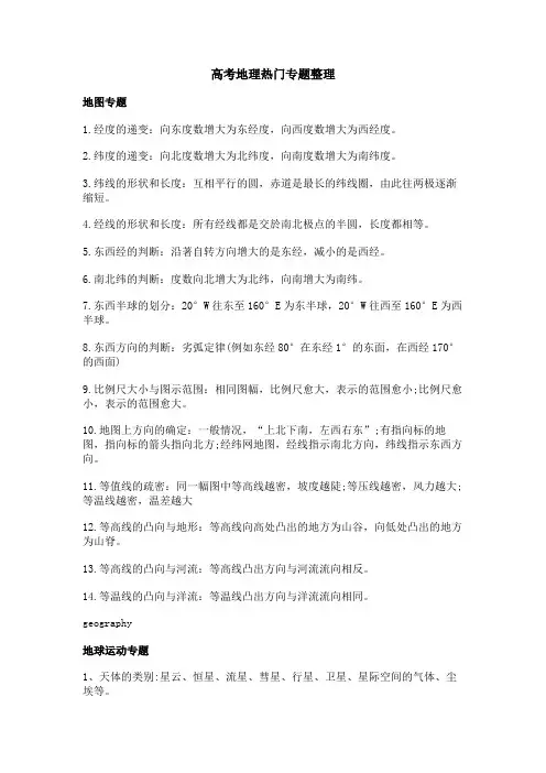 高考地理热门专题整理