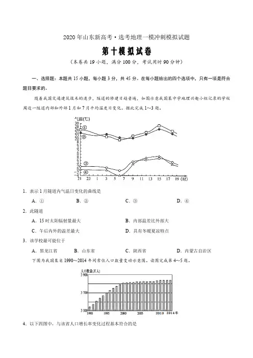 卷10—2020年山东新高考·选考地理一模冲刺模拟试题(原卷word版)