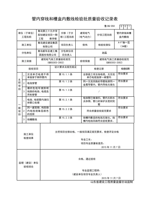 管内穿线和槽盒内敷线检验批质量验收记录表