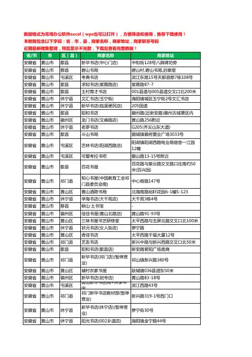 2020新版安徽省黄山市书店工商企业公司商家名录名单联系电话号码地址大全69家