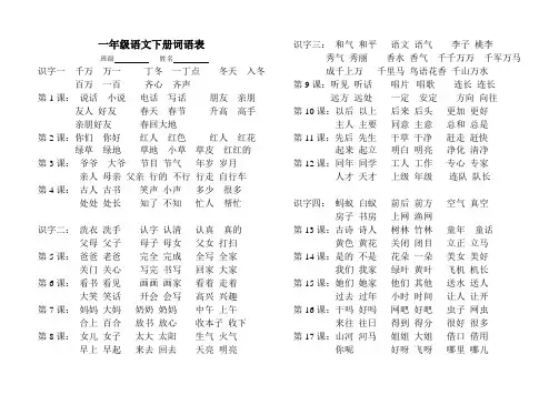 一年级下册词语表(二)