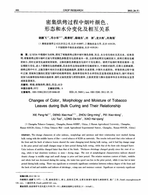 密集烘烤过程中烟叶颜色、形态和水分变化及相互关系