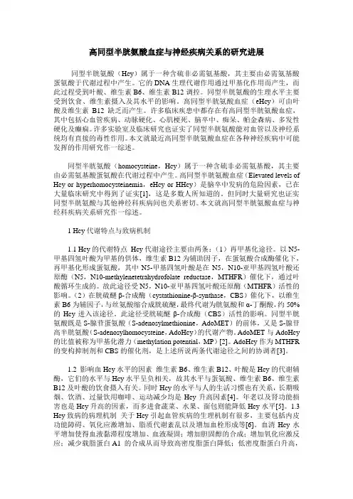 高同型半胱氨酸血症与神经疾病关系的研究进展