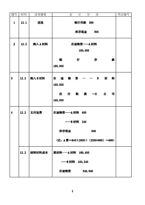 最新会计学原理实验---答案(版发送学生)