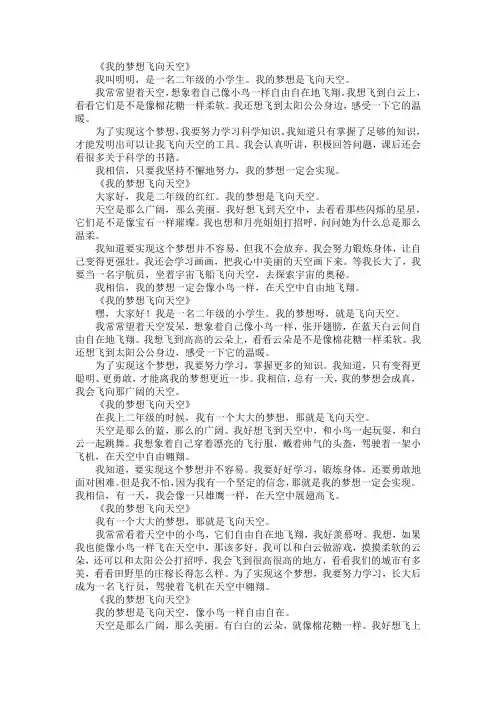 二年级我的梦想飞向天空作文200字