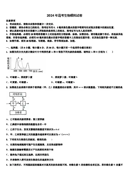 山东省济宁市2023-2024学年高三适应性调研考试生物试题含解析