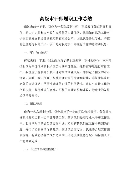 高级审计师履职工作总结
