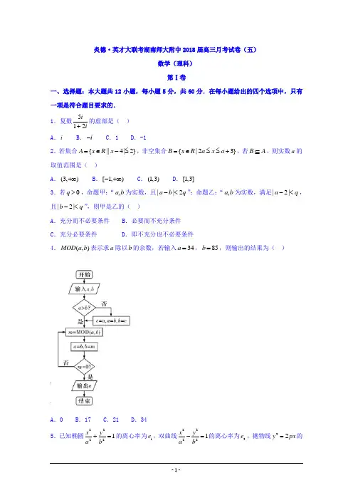 湖南师大附中2018届高三上学期月考试卷(五)数学(理)试题+Word版含答案