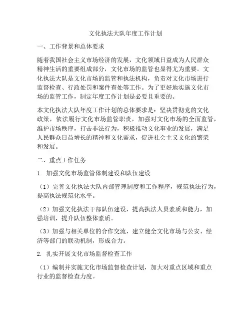 文化执法大队年度工作计划