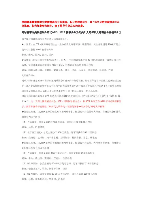 网球赛事分类和级别介绍